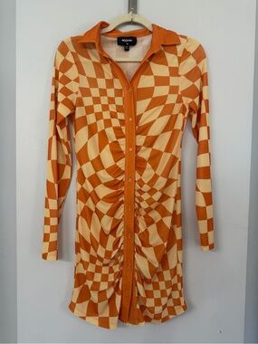 NGO New Girl Order retro 60s 70s look printed yellow orange mini dress size 10